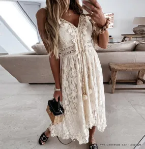  A Linie Sommer Boho Maxikleid in Weiß aus Spitze