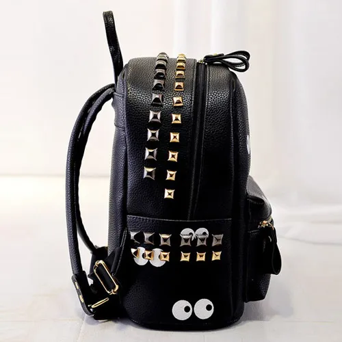 Cartoon Style Big Eyes Pattern Rivets Backpack