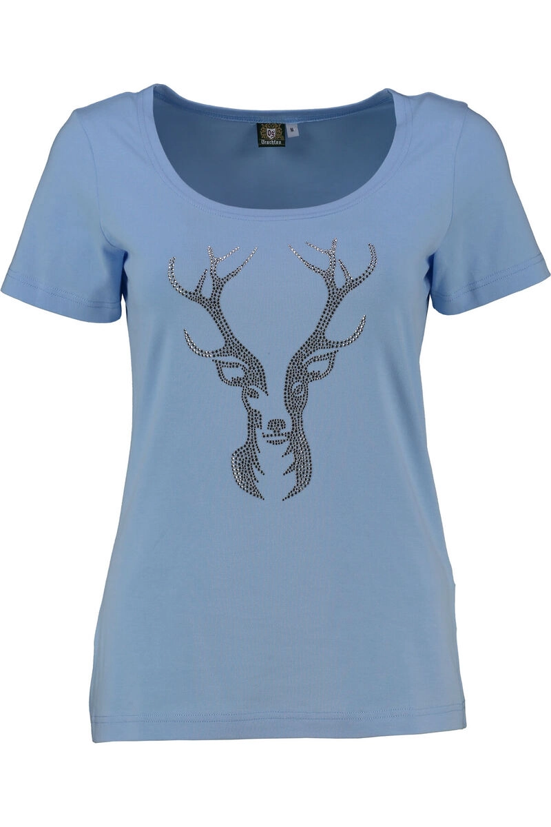 OS TRACHTEN Shirt hellblau  mit Hirsch-Applikation